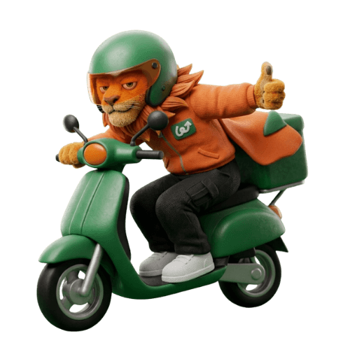 La mascotte WIVO sur son scooter de livraison